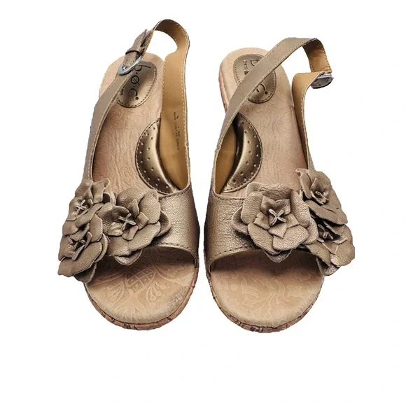 b.o.c. Born Concept Tan Wedge Sandals with Cork Heel and Floral Detail 🌺 - Picture 4 of 6